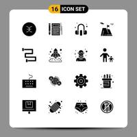 16 Thematic Vector Solid Glyphs and Editable Symbols of land sucess math mountain earphone Editable Vector Design Elements