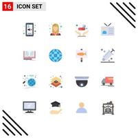 Flat Color Pack of 16 Universal Symbols of vintage output device worker global network care Editable Pack of Creative Vector Design Elements