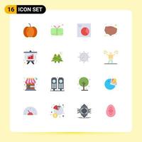 Pictogram Set of 16 Simple Flat Colors of presentation analysis gift vegetable food Editable Pack of Creative Vector Design Elements