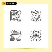 4 iconos creativos signos y símbolos modernos de seo break setting love cup elementos de diseño vectorial editables vector