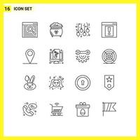 Editable Vector Line Pack of 16 Simple Outlines of global web st alert lamps Editable Vector Design Elements