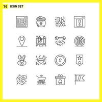 Editable Vector Line Pack of 16 Simple Outlines of global web st alert lamps Editable Vector Design Elements