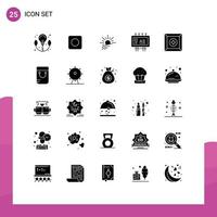 Group of 25 Solid Glyphs Signs and Symbols for product box sun publicity marketing Editable Vector Design Elements