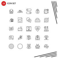 User Interface Pack of 25 Basic Lines of clock holiday nature egg toggle Editable Vector Design Elements