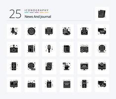News 25 Solid Glyph icon pack including breaking news. car. computer. broadcast. advertisement vector