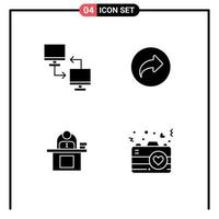 Set of 4 Commercial Solid Glyphs pack for computer desk sharing arrow computer Editable Vector Design Elements