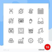 Mobile Interface Outline Set of 16 Pictograms of cable date battery contact us calendar Editable Vector Design Elements