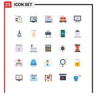 Universal Icon Symbols Group of 25 Modern Flat Colors of video monitor book wedding love Editable Vector Design Elements