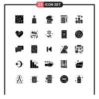 Solid Glyph Pack of 25 Universal Symbols of heart money party investment calculation Editable Vector Design Elements