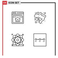 Pack of 4 creative Filledline Flat Colors of seo molecule home page map power Editable Vector Design Elements