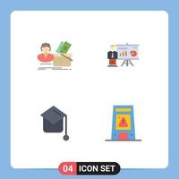 User Interface Pack of 4 Basic Flat Icons of salary education shopping office graduation hat Editable Vector Design Elements
