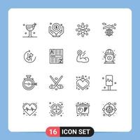 16 User Interface Outline Pack of modern Signs and Symbols of repeat safe globe home earth Editable Vector Design Elements