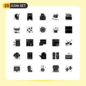 grupo de 25 glifos sólidos modernos establecidos para elementos de diseño vectorial editables de correo electrónico de marketing de texto de notificación de carpeta vector