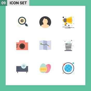 9 User Interface Flat Color Pack of modern Signs and Symbols of map photo user image notification Editable Vector Design Elements