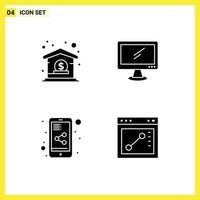 Set of 4 Modern UI Icons Symbols Signs for bank share management device share mobile Editable Vector Design Elements