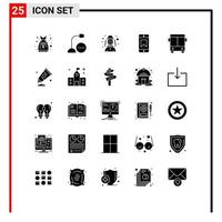 Group of 25 Solid Glyphs Signs and Symbols for bus device microphone award hat Editable Vector Design Elements