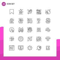 Group of 25 Lines Signs and Symbols for knowledge content water pot book seo Editable Vector Design Elements