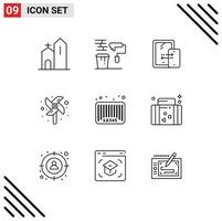 Universal Icon Symbols Group of 9 Modern Outlines of sale windmill roller toy storage Editable Vector Design Elements