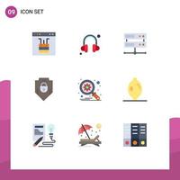 Mobile Interface Flat Color Set of 9 Pictograms of search database data center web security password Editable Vector Design Elements