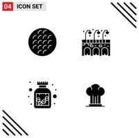 Modern Set of 4 Solid Glyphs and symbols such as baking medication food life cap Editable Vector Design Elements