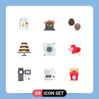 9 Creative Icons Modern Signs and Symbols of gear photo property food sweets Editable Vector Design Elements