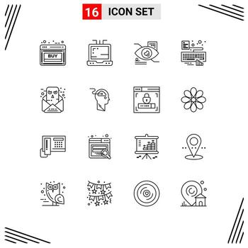 16 Universal Outline Signs Symbols of conversation chat tap attach keyboard Editable Vector Design Elements