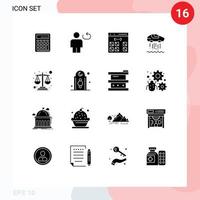 Modern Set of 16 Solid Glyphs Pictograph of personal interface human development coding Editable Vector Design Elements
