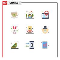 Set of 9 Modern UI Icons Symbols Signs for cup face map rabbit animal Editable Vector Design Elements