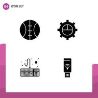Pack of 4 creative Solid Glyphs of baseball usb finance computer servise Editable Vector Design Elements