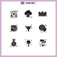 Set of 9 Modern UI Icons Symbols Signs for storage hosting connected firewall fortress Editable Vector Design Elements