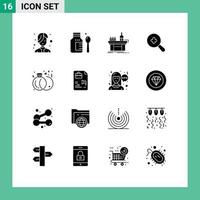 Set of 16 Modern UI Icons Symbols Signs for marriage diamond chemistry plus expanded Editable Vector Design Elements