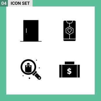 4 Solid Glyph concept for Websites Mobile and Apps door browse home appliances heart search Editable Vector Design Elements