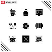 Set of 9 Modern UI Icons Symbols Signs for bulb light competition green stadium Editable Vector Design Elements