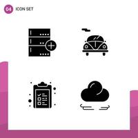 Pictogram Set of 4 Simple Solid Glyphs of add check list data car list Editable Vector Design Elements