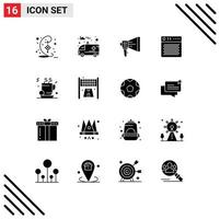 Universal Icon Symbols Group of 16 Modern Solid Glyphs of multimedia audio digital amplifier speaker Editable Vector Design Elements