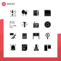 Group of 16 Modern Solid Glyphs Set for coding gadget book devices card Editable Vector Design Elements