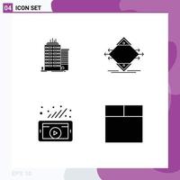 4 Thematic Vector Solid Glyphs and Editable Symbols of building marketing top road video Editable Vector Design Elements