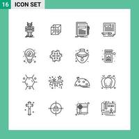 Group of 16 Outlines Signs and Symbols for document article shepping edit paper Editable Vector Design Elements
