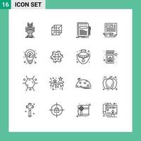 Group of 16 Outlines Signs and Symbols for document article shepping edit paper Editable Vector Design Elements