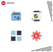 Modern Set of 4 Flat Icons and symbols such as calendar layout winter mobile graph Editable Vector Design Elements