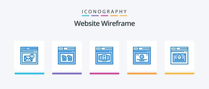 paquete de iconos azul 5 de estructura alámbrica del sitio web que incluye web. página. expediente. Enlaces. html diseño de iconos creativos vector