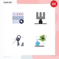 Set of 4 Modern UI Icons Symbols Signs for database day rake key farming Editable Vector Design Elements