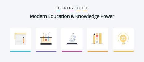 Modern Education And Knowledge Power Flat 5 Icon Pack Including light. online. lab. education. pen. Creative Icons Design vector