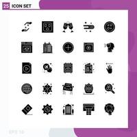 User Interface Pack of 25 Basic Solid Glyphs of development cross alcohal space astronomy Editable Vector Design Elements