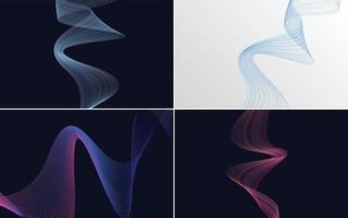 Set of 4 geometric wave pattern background Abstract waving line vector