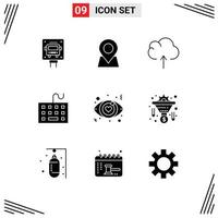 Set of 9 Modern UI Icons Symbols Signs for eye keyboard cloud hardware devices Editable Vector Design Elements