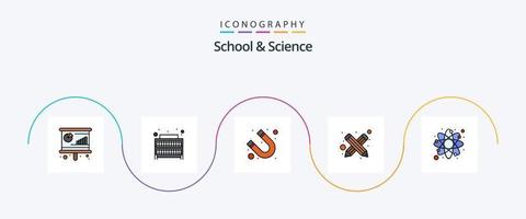 la línea de la escuela y la ciencia llenó el paquete de iconos planos 5 que incluye el laboratorio. atracción. lápiz. blogueando vector