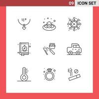 Group of 9 Modern Outlines Set for machine camping islamic location compass Editable Vector Design Elements