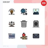 Filledline Flat Color Pack of 9 Universal Symbols of trash delete frame law balance Editable Vector Design Elements