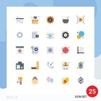 Mobile Interface Flat Color Set of 25 Pictograms of photography aperture market camera kitchen Editable Vector Design Elements